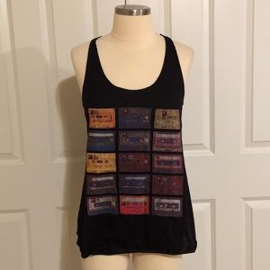 Black tank top w/silkscreen cassette tapes
